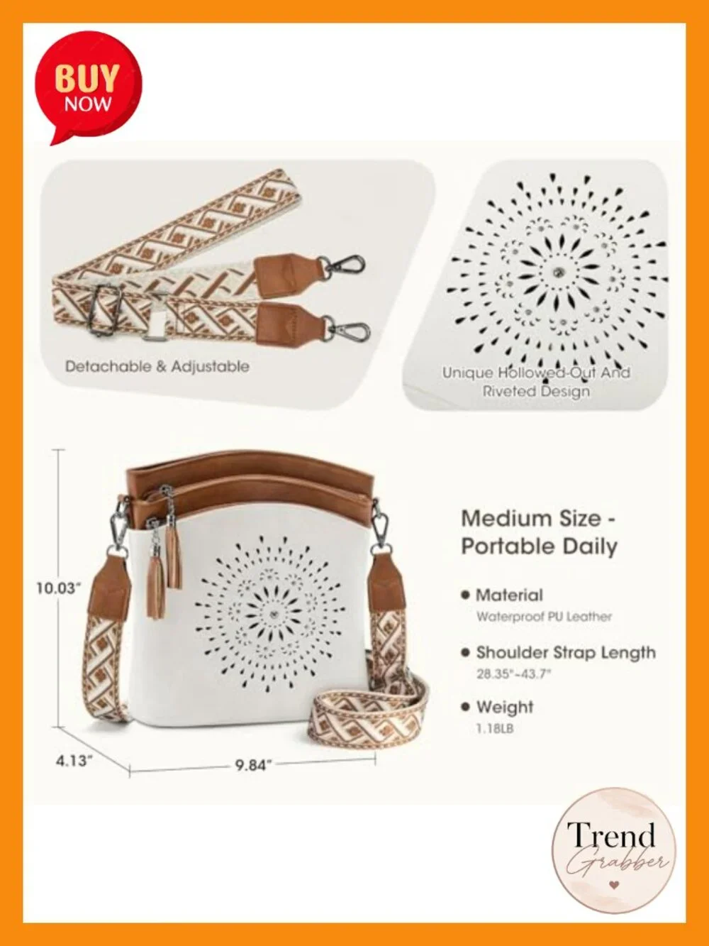 Medium Faux Leather Crossbody Bag with Adjustable Strap, Multiple Pockets,